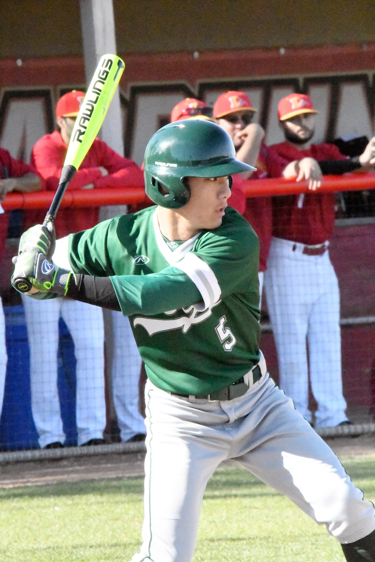 East Los Angeles College center fielder Troy Maki is at bat. He has four stolen bases this season, which is tied for fourth best in the state. (Photo by DeeDee Jackson)