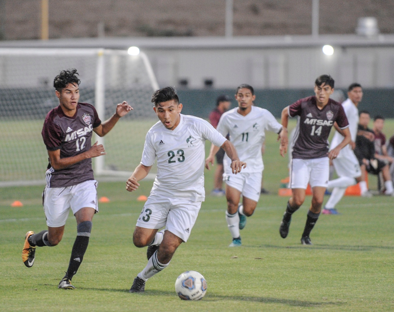 The Huskies men's soccer team split two games in the last five days with Rio Hondo and Mt. SAC. Sophomore Valentin Mercado (No. 23), who is moving the ball at Mt. SAC, scored a brace in a 2-1 win at Rio Hondo. (Photo by Tadzio Garcia)