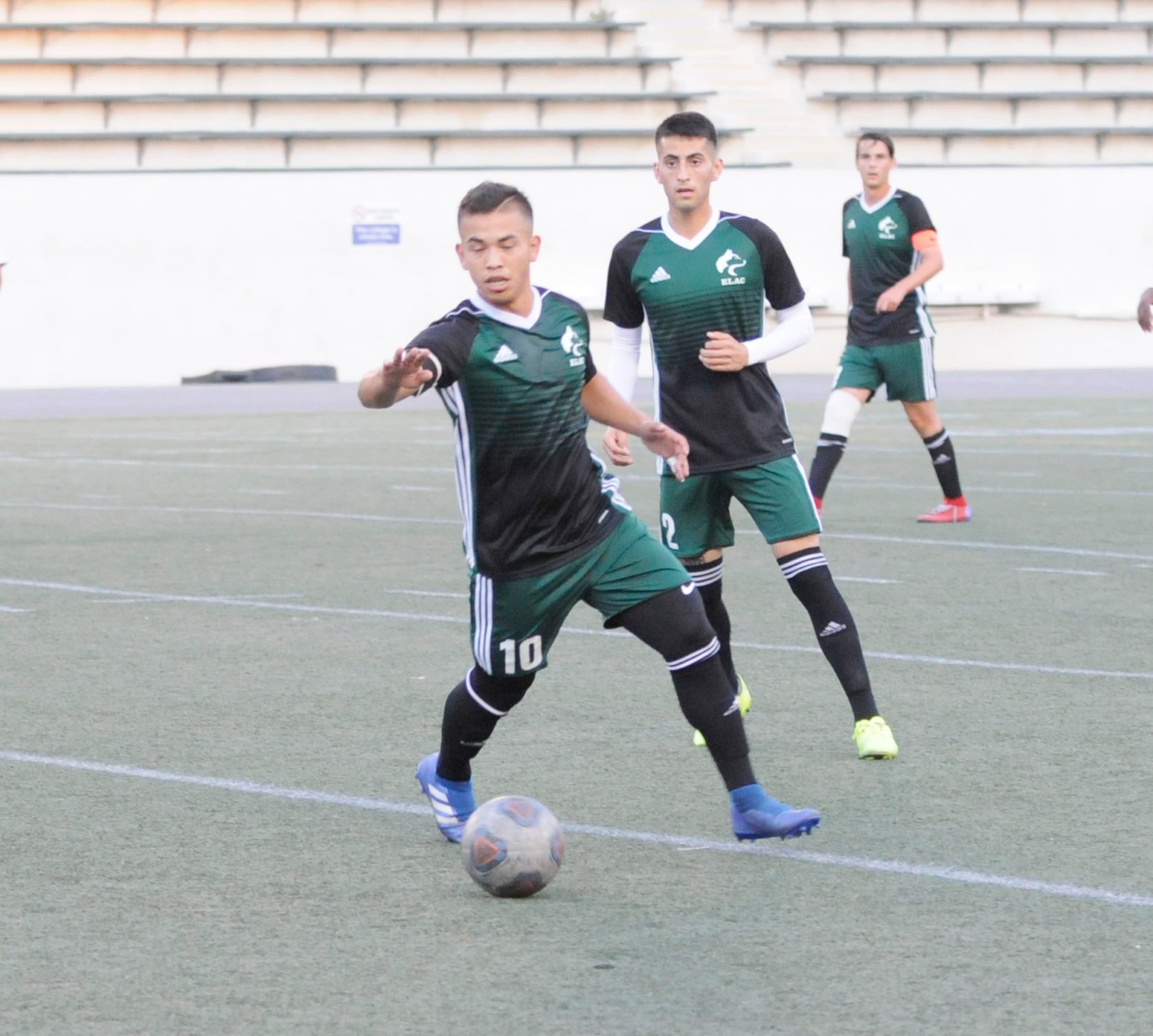 Forward Jerson Maravilla controls the ball. East Los Angeles College defeated Compton College 2-1 in a men's soccer game. (Photo from a previous game by Tadzio Garcia)